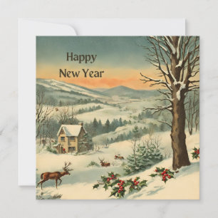 Cartão De Festividades Feliz Ano Novo Paisagem Natural Montanha de Invern