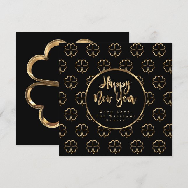 Cartão De Festividades Feliz ano novo preto e Dourado legante (Frente/Verso)