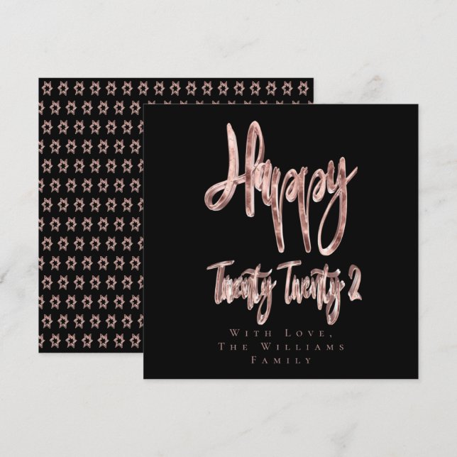 Cartão De Festividades Feliz ano novo preto e Rosa moderno Dourado 2022 (Frente/Verso)