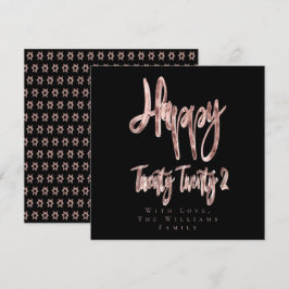 Cartão De Festividades Feliz ano novo preto e Rosa moderno Dourado 2022