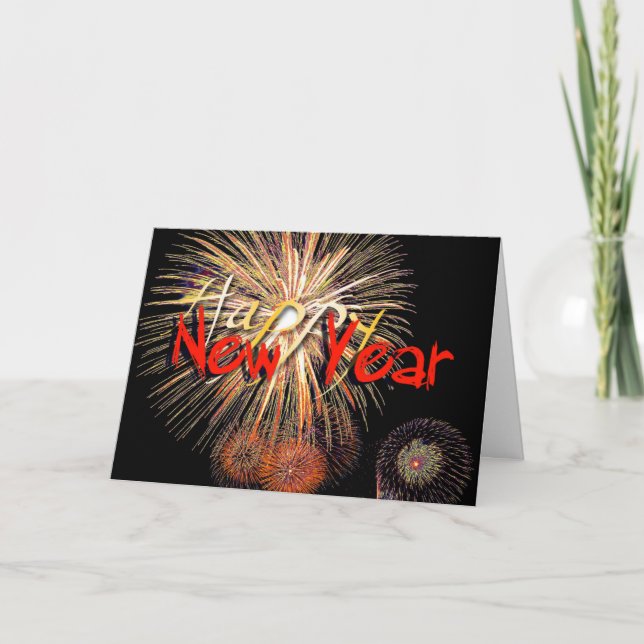 Cartão De Festividades Feliz ano novo Red Fireworks 2022 Saudação (Frente)