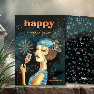 Cartão De Festividades Feliz ano novo Retroativo Vintage