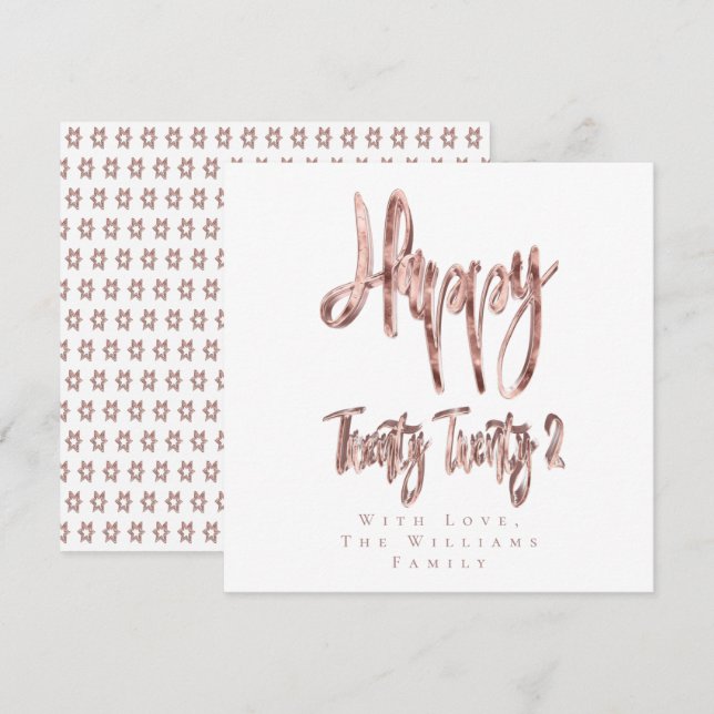 Cartão De Festividades Feliz ano novo Rosa moderno Dourado 2022 (Frente/Verso)