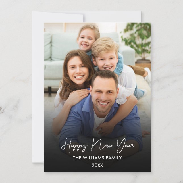 Cartão De Festividades Feliz Ano Novo Script Preto Colagem Multi-Foto (Frente)