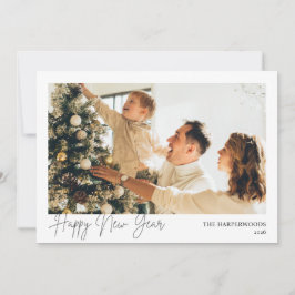 Cartão De Festividades Feliz Ano Novo Simples Moderno Elegante Uma Foto