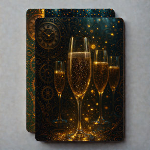 Cartão De Festividades Feliz Ano Novo Steampunk Champagne Glamouroso