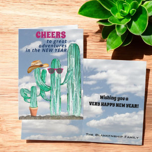 Cartão De Festividades Feliz ano novo Sudoeste Saguaro Cactus