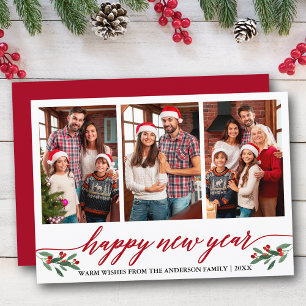 Cartão De Festividades Feliz ano novo Vermelho de Fotografia 3 Moderna Ca