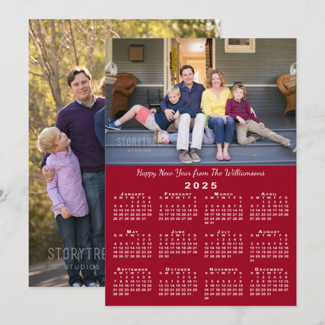 Cartão De Festividades feliz ano novo Vermelho de Fotos Personalizadas do (Frente/Verso)