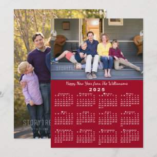 Cartão De Festividades feliz ano novo Vermelho de Fotos Personalizadas do