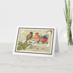Cartão De Festividades feliz ano novo Vintage - Placa Robin