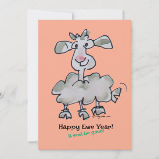Cartão De Festividades Feliz Ano Ovelha! Será lã bom Cartoon Sheep