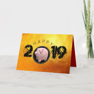 Cartão De Festividades Feliz Ano PIg 2019 ouro 3D Original Saudação C