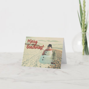 Cartão De Festividades Feliz Beachmas - Vintage Sandy Snowman - -