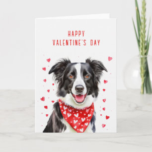 Cartão De Festividades Feliz Border Collie Lê Bandana de Coração no Dia d