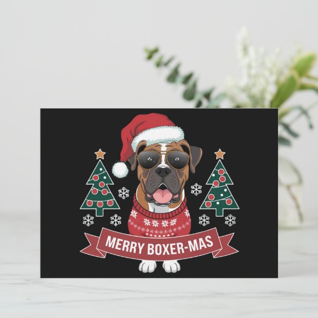 Cartão De Festividades Feliz Boxer-mas-Bonito Cachorro ao Longo do Natal (Em pé/Frente)