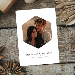 Cartão De Festividades Feliz Branca e Foto de Polígono de Natal Casado