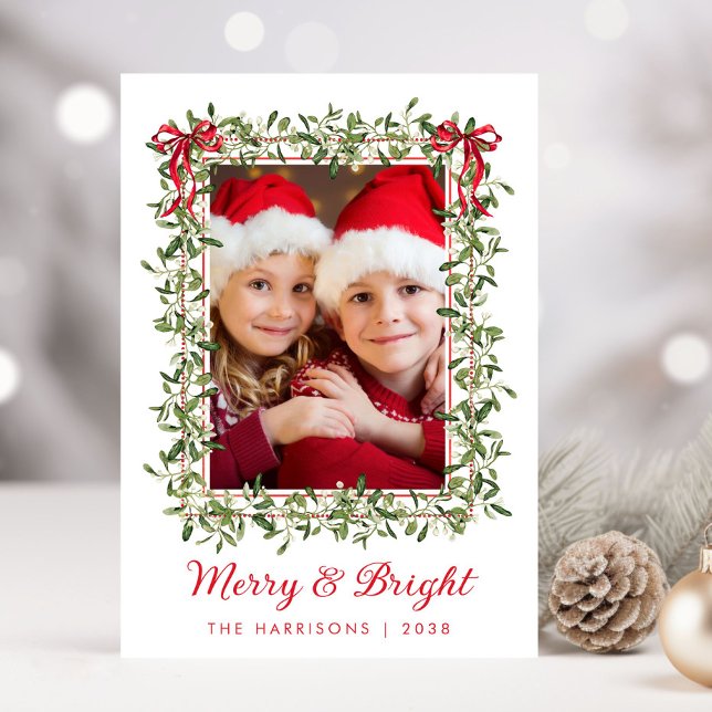 Cartão De Festividades Feliz Brilhante Arcos Vermelhos Verde Foto de Nata (Share the love and warmth of the holiday season with this personalized photo Christmas card)