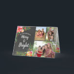 Cartão De Festividades Feliz Brilho 3 Foto Chalkboard Natal Floral<br><div class="desc">Esta elegante e moderna Feliz de fotos personalizável e um cartão floral de natal brilhante de cor d'água apresenta imagens coloridas de vermelhos, verdes, pinks, laranjas e amarelos sobre um fundo de quadro com um roteiro do tipo giz moderno. Este cartão é fácil de personalizar com suas próprias fotos e...</div>
