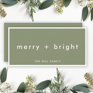 Cartão De Festividades Feliz + Brilho  Minimalista Trendy Xmas Moss Green
