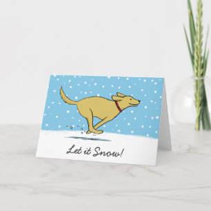 Cartão De Festividades Feliz Cachorro Amarelo Deixar nevar   Natal bonito
