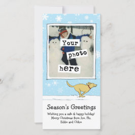 Cartão De Festividades Feliz Cão Amarelo | Natal branco | Sua Foto