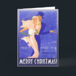 Cartão De Festividades Feliz Casal de arte de Natal<br><div class="desc">Trabalho de arte de Vintage - um glamouroso, deco de arte, casal de gravata negra em Monte Carlo em uma noite de neve na cidade. NOTA: Esta imagem vintage foi retirada de fotos antigas e ampliada para este cartão de saudação. Fiz alguns retoques para afiar a imagem, mas por favor...</div>