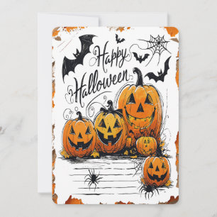 Cartão De Festividades Feliz Celebração de Halloween Abóboras Morcegos Ar