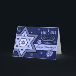 Cartão De Festividades Feliz Chanukah. Estrela de David, Menorah, Dreidel<br><div class="desc">Feliz Chanukah. Estrela de David,  Menorah e Dreidels design Cartões de Saudação personalizáveis. Cartões,  convites de festas e presentes disponíveis na Categoria Feriados Judeus / Hanukkah da nossa loja.</div>