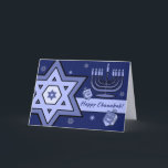 Cartão De Festividades Feliz Chanukah. Estrela de David, Menorah, Dreidel<br><div class="desc">Feliz Chanukah. Estrela de David,  Menorah e Dreidels design Cartões de Saudação personalizáveis. Cartões,  convites de festas e presentes disponíveis na Categoria Feriados Judeus / Hanukkah da nossa loja.</div>
