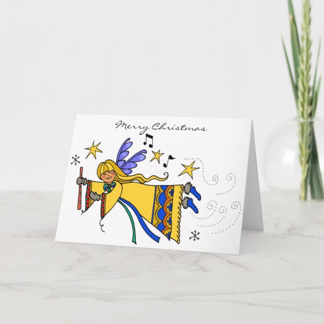Cartão De Festividades Feliz Chistmas Angel People Art Ucraniano (Frente)