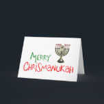 Cartão De Festividades Feliz Chrismanukah- Menorá de Natal Chanukah<br><div class="desc">A maneira perfeita de celebrar tanto o Natal quanto o Hanukkah ao mesmo tempo. Feliz Natal   Feliz Chanukah = Feliz Chrismanukah,  completo com Velas de Menorá de Cana-de-Açúcar.</div>