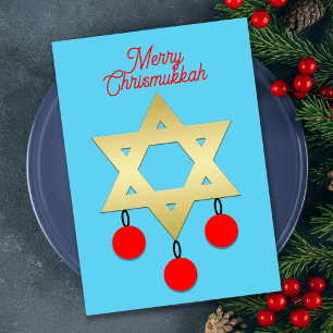 Cartão De Festividades Feliz Chrismukkah Estrela de Davi e Enfeites