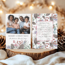 Cartão De Festividades Feliz Christams Watercolor Foliage & Photo