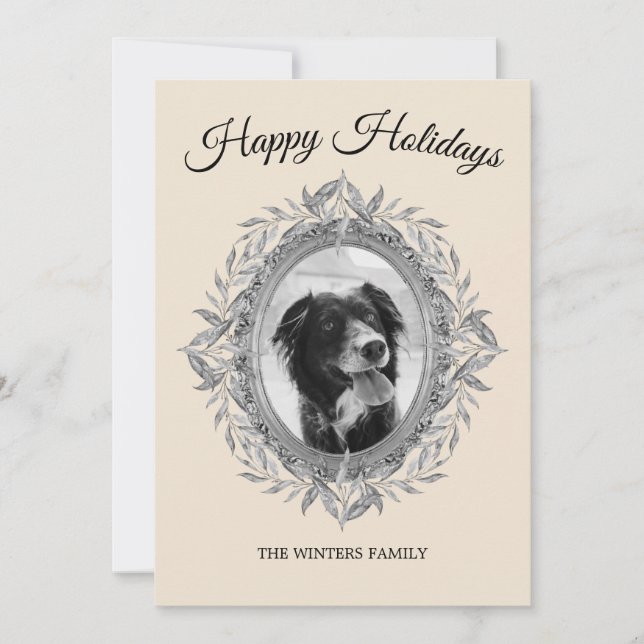 Cartão De Festividades Feliz Cinza de prata de Natal deixa a foto de terr (Frente)