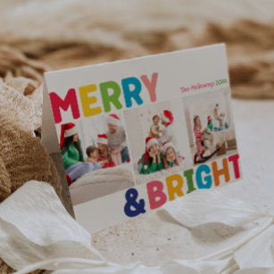 Cartão De Festividades Feliz colorida e três fotos dobradas