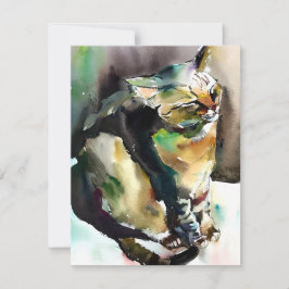 Cartão De Festividades Feliz Como Um Gato Em Aquarelas