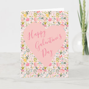 Cartão De Festividades Feliz coração cor-de-rosa floral do Dia Galentine