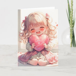 Cartão De Festividades Feliz Coração da Menina de Anime