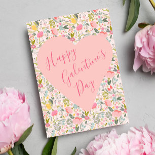 Cartão De Festividades Feliz coração floral rosa feminino do Dia dos Ga