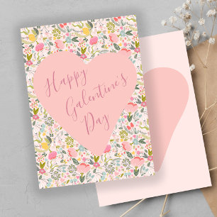Cartão De Festividades Feliz coração floral rosa feminino do Dia dos Gale