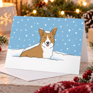 Cartão De Festividades Feliz Corgi de Neve de Inverno Cachorro Fofo de