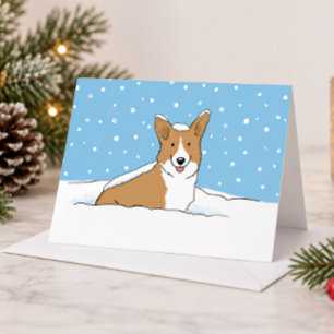 Cartão De Festividades Feliz Corgi de Neve de Inverno Cachorro Fofo de