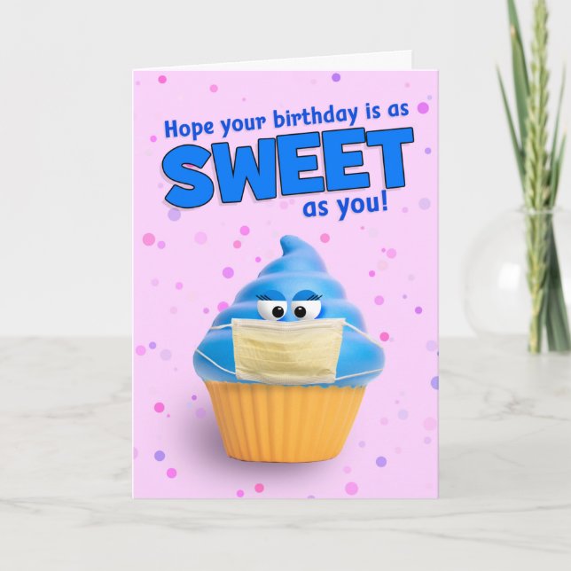 Cartão De Festividades Feliz Cupcake de aniversário em uma Máscara de Cor (Frente)