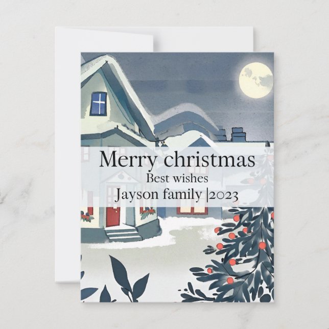 Cartão De Festividades Feliz de aquarela e natal elegante (Frente)