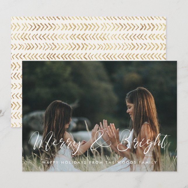 Cartão De Festividades Feliz de Caligrafia Elegante e Foto Brilhante (Frente/Verso)