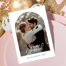 Cartão De Festividades Feliz de caligrafia Foto do Arco de Natal Casado