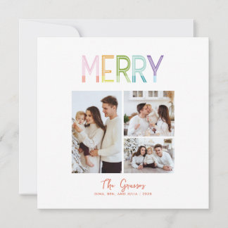 Cartão De Festividades Feliz de diversão colorida com três fotos de natal
