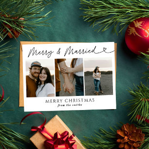 Cartão De Festividades Feliz de Foto Moderna e Casado no Natal Recém-Casa
