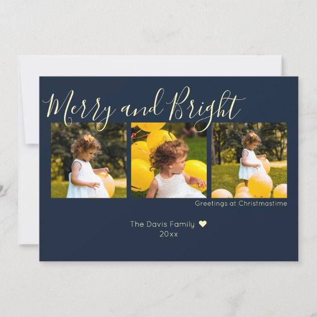 Cartão De Festividades Feliz de Natal Azul e Brito 3 Foto (Frente)